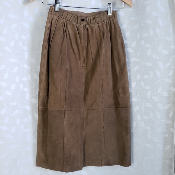 Vintage Genuine Leather High Rise Pencil Skirt Jacqueline Ferrar Brown Small - Picture 3 of 8
